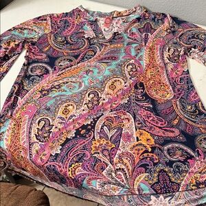 Honeyme Paisley Tunic Top in Navy, Pink, Teal & Yellow